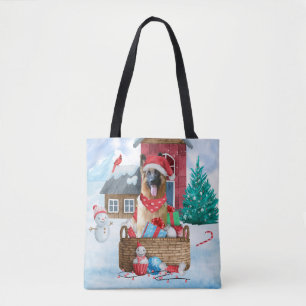 Duitse herderhond in het sneeuwkersthondenhuis tote bag