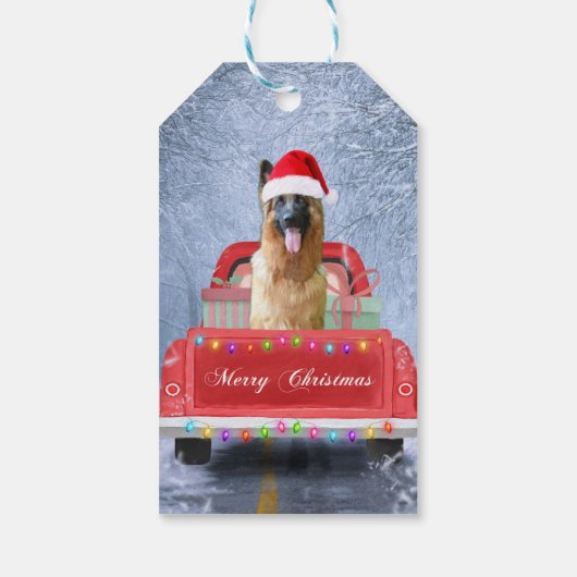 Duitse herderhond in sneeuw met Kerstmis Cadeaulabel (Achterkant)