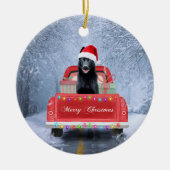 Duitse herderhond in sneeuw met Kerstmis  Keramisch Ornament (Voorkant)