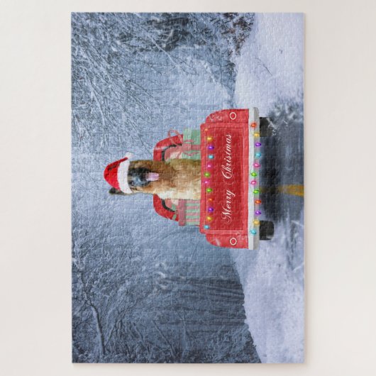 Duitse herderhond in sneeuw met Kerstmis Legpuzzel (Verticaal)