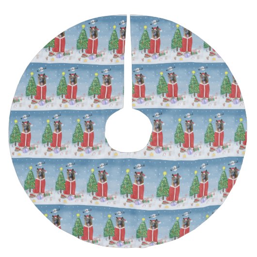 Duitse herderhond met kerstcadeaus in sneeuw kerstboom rok (Voorkant)
