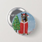 Duitse herderhond met kerstcadeaus in sneeuw ronde button 5,7 cm (Voorkant /achterkant)