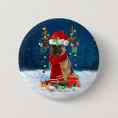 Duitse herderhond met kerstcadeaus in sneeuw ronde button 5,7 cm (Voorkant)