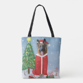 Duitse herderhond met kerstcadeaus in sneeuw tote bag (Achterkant)