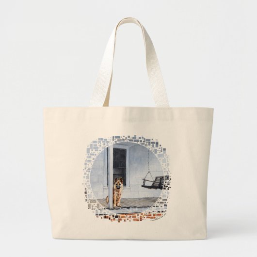 Duitse herderhond op de Porch Grote Tote Bag (Voorkant)