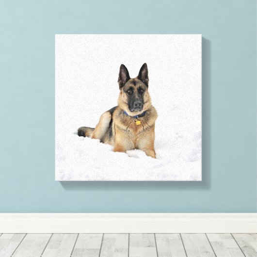 duitse herderhond op sneeuwcanvas canvas afdruk (Insitu (Houten vloer))