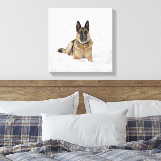 duitse herderhond op sneeuwcanvas canvas afdruk (Insitu (Slaapkamer))