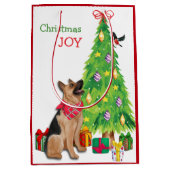 Duitse herderhond, vogel en kerstboom medium cadeauzakje (Voorkant)