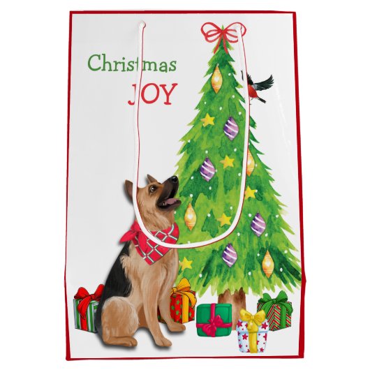Duitse herderhond, vogel en kerstboom medium cadeauzakje (Achterkant)