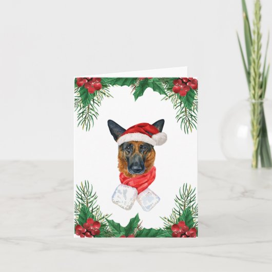 Duitse herderrode en groene kerst feestdagen kaart (Voorkant)
