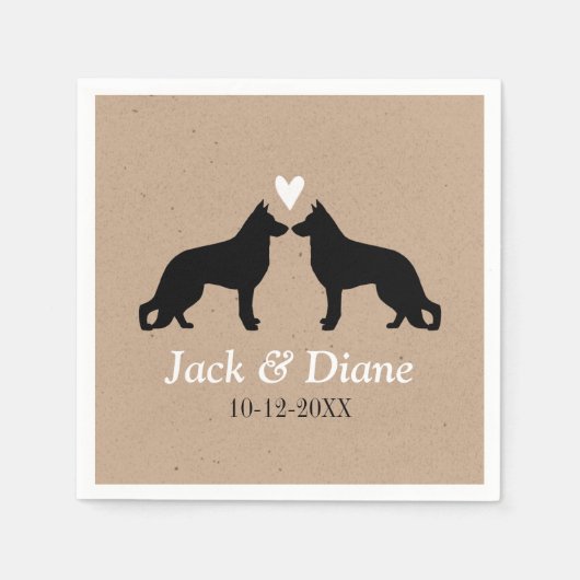 Duitse herders bruiloft paar met aangepaste tekst servetten (Voorkant)