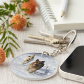 Duitse herders die in de sneeuw lopen sleutelhanger (Voorkant Rechts)