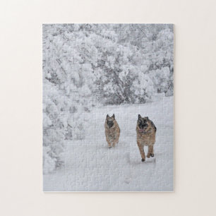 Duitse herders die in Sneeuwpuzzel lopen Legpuzzel
