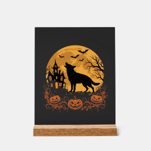 Duitse Herders Halloween Maan Pompoen Ontwerp_1 Acryl Bord