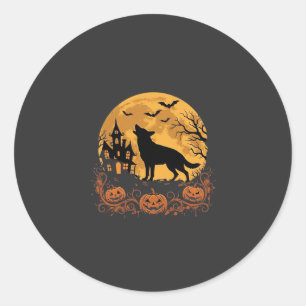 Duitse Herders Halloween Maan Pompoen Ontwerp_1 Ronde Sticker
