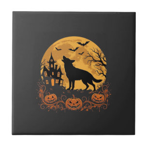 Duitse Herders Halloween Maan Pompoen Ontwerp_1 Tegeltje