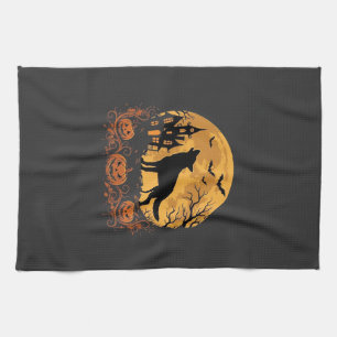 Duitse Herders Halloween Maan Pompoen Ontwerp_1 Theedoek