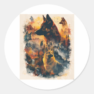 Duitse herders in mythische gebieden ronde sticker