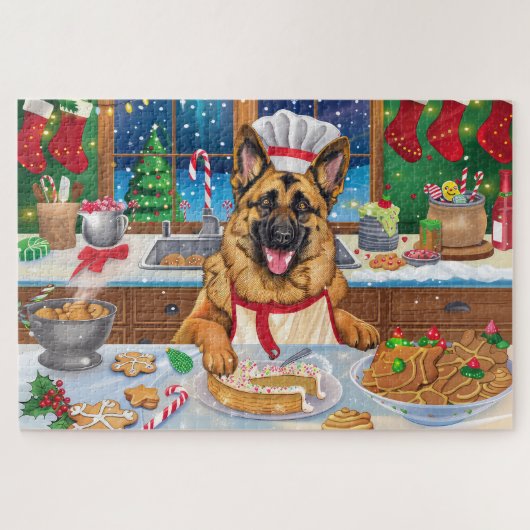 Duitse Herders Kerstbakfeest: Feestelijke Kerstmis Legpuzzel (Horizontaal)