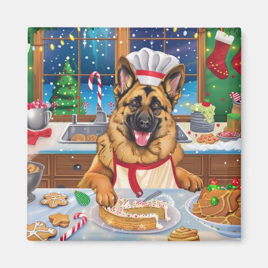 Duitse Herders Kerstbakfeest: Feestelijke Kerstmis Magneet (Voorkant)