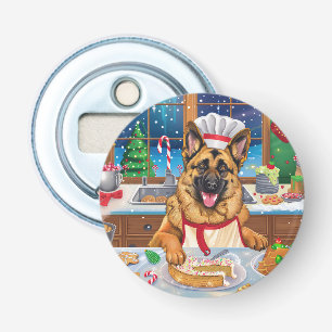 Duitse Herders Kerstbakfeest: Festive Kerstmis Button Flesopener