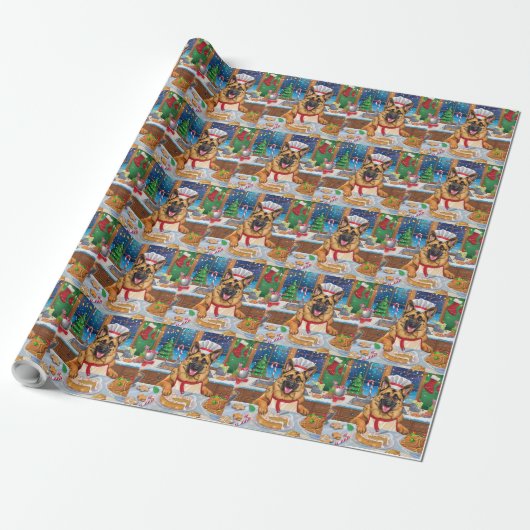 Duitse Herders Kerstbakfeest: Festive Kerstmis Cadeaupapier (Uitgerold)
