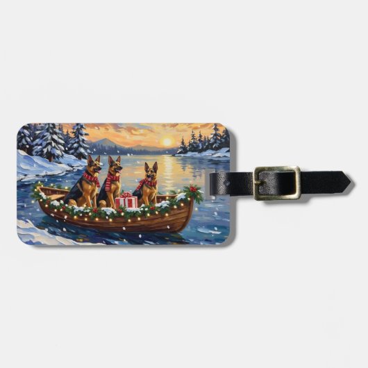 Duitse Herders Kerstboot Vakantie Bagagelabel (Voorkant horizontaal)