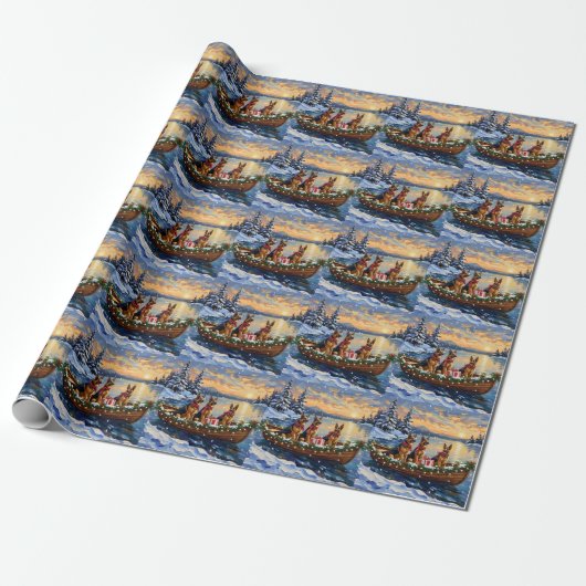 Duitse Herders Kerstboot Vakantie Cadeaupapier (Uitgerold)