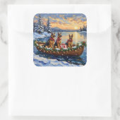Duitse Herders Kerstboot Vakantie Vierkante Sticker (Tas)