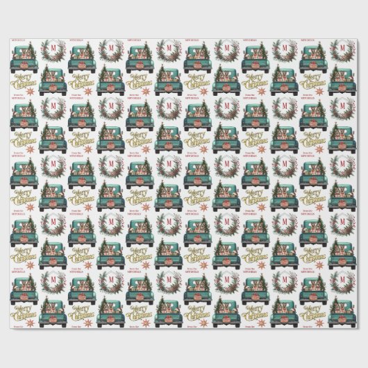 Duitse Herders Retro Truck Monogram Kerstmis Cadeaupapier (Vlak)