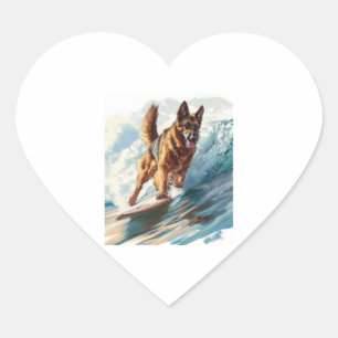 Duitse herders surfen op de golven hart sticker