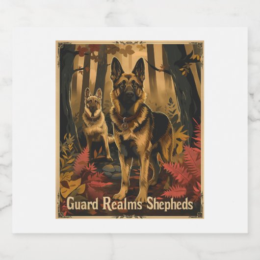 Duitse herders te midden van magisch gebladerte sparkling wijnetiket (Enkel label)