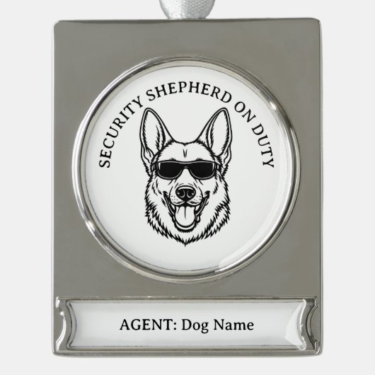 Duitse Herdersbeveiligingsornament Verzilverd Banner Ornament (Voorkant)