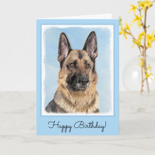 Duitse herderschilderkunst - Kute Original Dog Art Kaart (Gele Bloem)