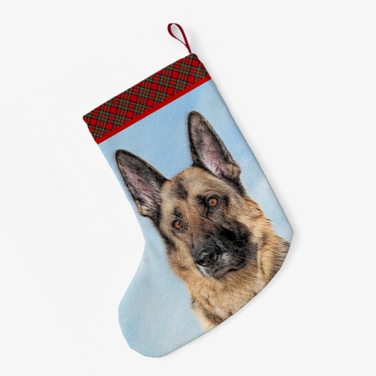 Duitse herderschilderkunst - Kute Original Dog Art Kleine Kerstsok (Achterkant (Hangend))