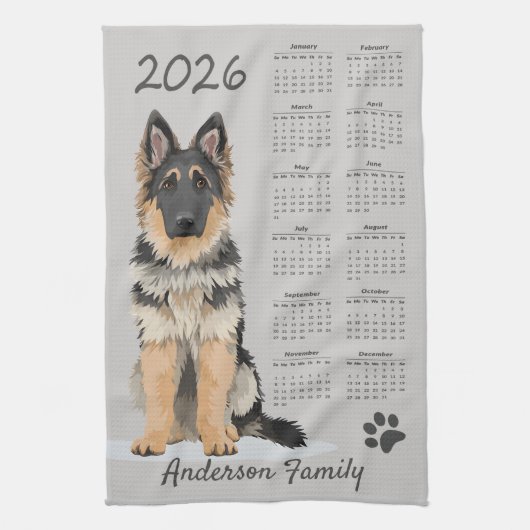 Duitse Herdershond 2026 Theedoek Kalender (Verticaal)