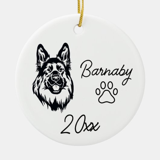 Duitse Herdershond Aangepaste naam & Jaar Lijnkuns Keramisch Ornament (Voorkant)