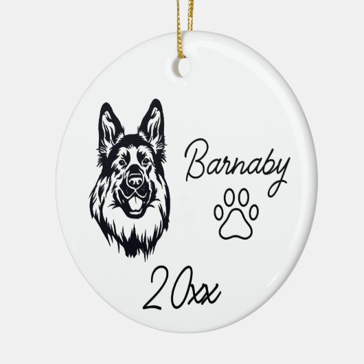 Duitse Herdershond Aangepaste naam & Jaar Lijnkuns Keramisch Ornament (Links)