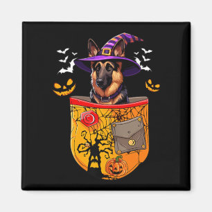 Duitse Herdershond als Heks in Zak Halloween Hond Magneet
