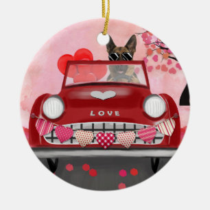 Duitse Herdershond Auto met Harten Valentijnsdag Keramisch Ornament