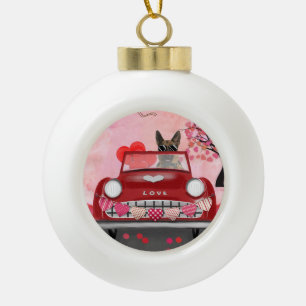 Duitse Herdershond Auto met Harten Valentijnsdag Keramische Bal Ornament