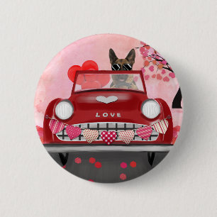 Duitse Herdershond Auto met Harten Valentijnsdag  Ronde Button 5,7 Cm