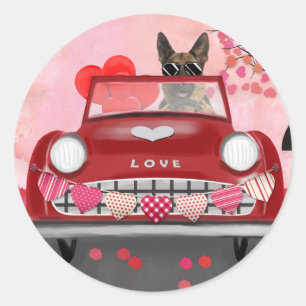 Duitse Herdershond Auto met Hartjes Valentijnsdag  Ronde Sticker
