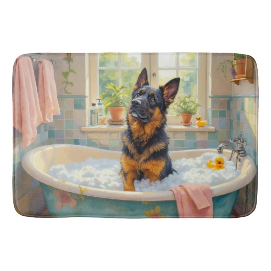 Duitse Herdershond Bad Tijd Knus Badkamer Decor Badmat (Voorkant)