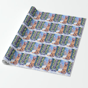 Duitse Herdershond Besneeuwde Stadspoort Kerstman  Cadeaupapier