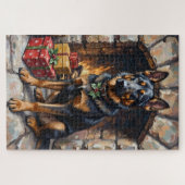 Duitse Herdershond Bewaker van Kerstcadeaus Legpuzzel (Horizontaal)