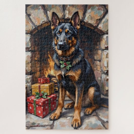Duitse Herdershond Bewaker van Kerstcadeaus Legpuzzel (Verticaal)