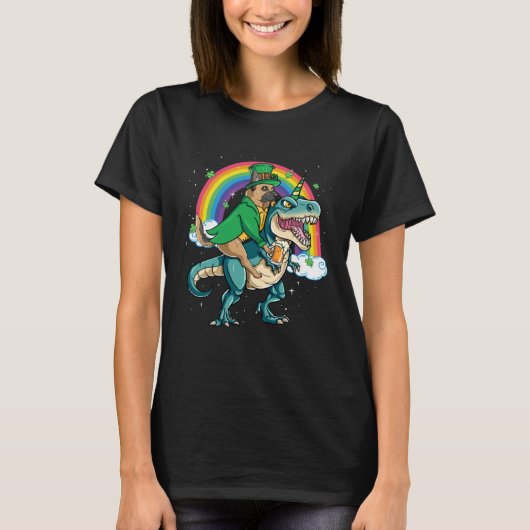 Duitse Herdershond Bier Dino Rex Hoorn Regenboog T-shirt (Voorkant)