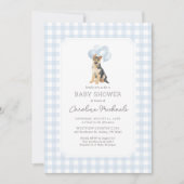 Duitse Herdershond Blauwe Gingham Baby Shower Kaart (Voorkant)
