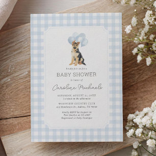 Duitse Herdershond Blauwe Gingham Baby Shower Kaart